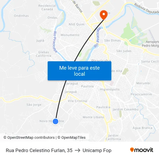 Rua Pedro Celestino Furlan, 35 to Unicamp Fop map