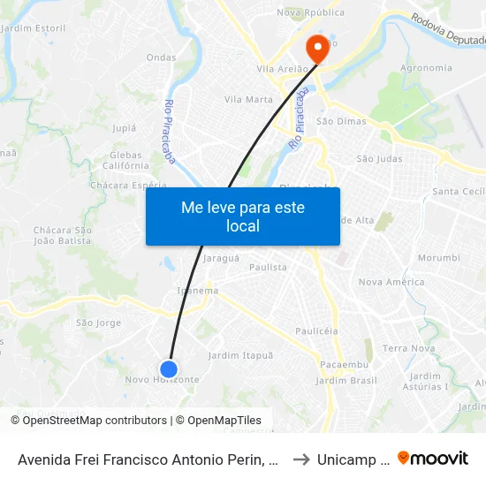 Avenida Frei Francisco Antonio Perin, 1014-1048 to Unicamp Fop map