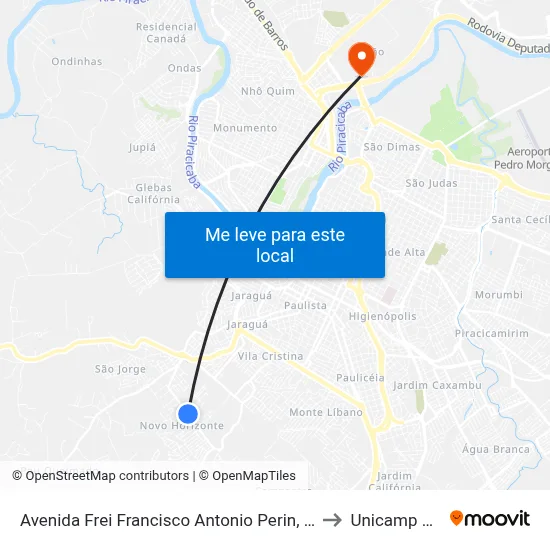 Avenida Frei Francisco Antonio Perin, 1331 to Unicamp Fop map