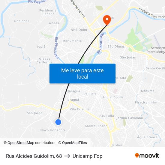 Rua Alcides Guidolim, 68 to Unicamp Fop map