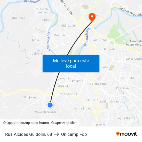 Rua Alcides Guidolin, 68 to Unicamp Fop map