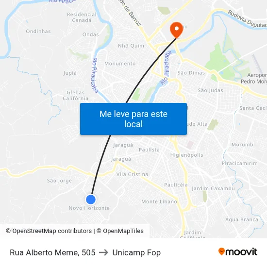 Rua Alberto Meme, 505 to Unicamp Fop map