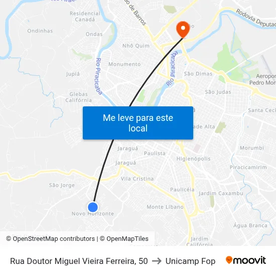 Rua Doutor Miguel Vieira Ferreira, 50 to Unicamp Fop map