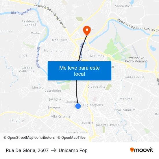Rua Da Glória, 2607 to Unicamp Fop map