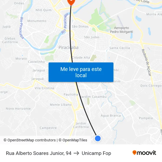 Rua Alberto Soares Junior, 94 to Unicamp Fop map