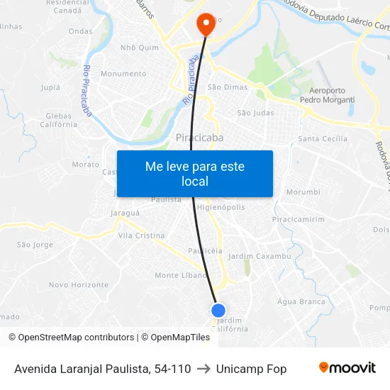 Avenida Laranjal Paulista, 54-110 to Unicamp Fop map