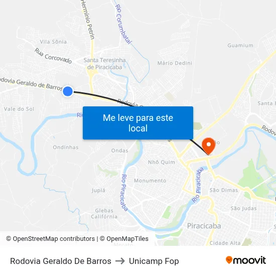 Rodovia Geraldo De Barros to Unicamp Fop map
