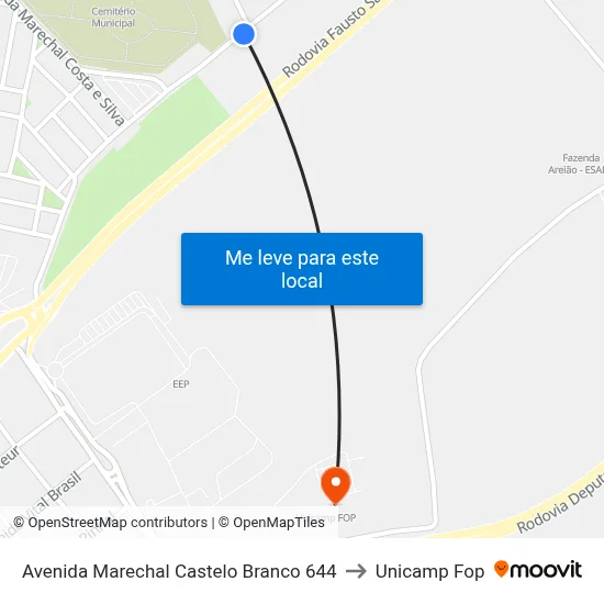 Avenida Marechal Castelo Branco 644 to Unicamp Fop map