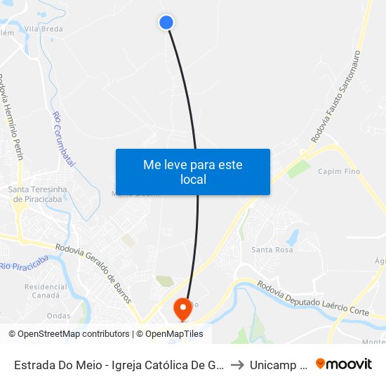 Estrada Do Meio - Igreja Católica De Godinhos to Unicamp Fop map