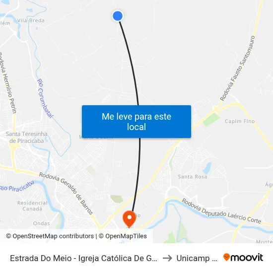 Estrada Do Meio - Igreja Católica De Godinhos to Unicamp Fop map