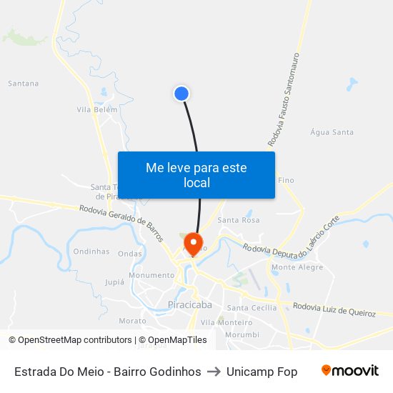 Estrada Do Meio - Bairro Godinhos to Unicamp Fop map