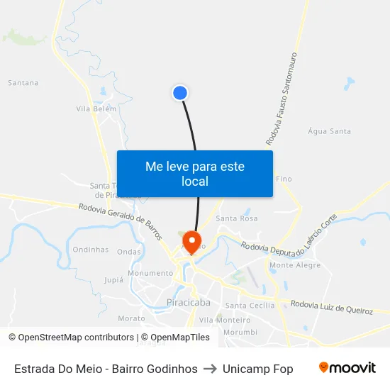 Estrada Do Meio - Bairro Godinhos to Unicamp Fop map