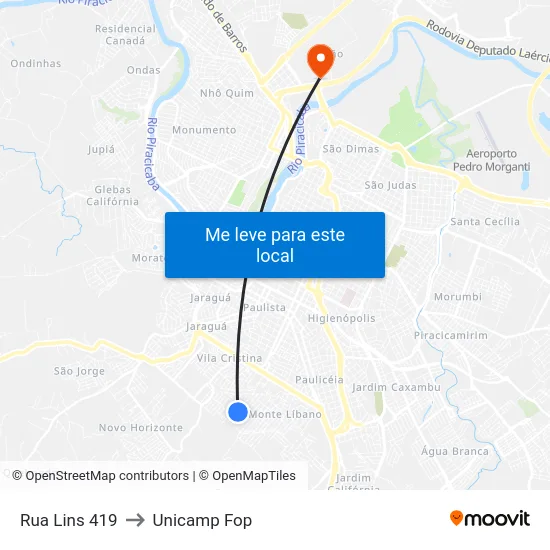 Rua Lins 419 to Unicamp Fop map
