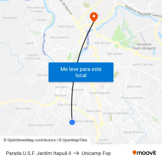 Parada U.S.F. Jardim Itapuã II to Unicamp Fop map