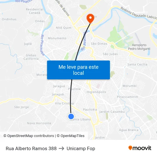 Rua Alberto Ramos 388 to Unicamp Fop map