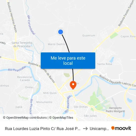 Rua Lourdes Luzia Pinto C/ Rua José Pinto De Lima to Unicamp Fop map