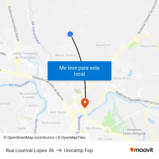 Rua Lourival Lopes 36 to Unicamp Fop map