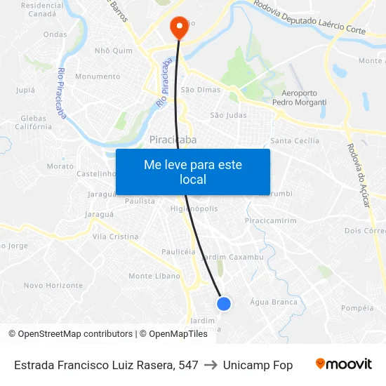Estrada Francisco Luiz Rasera, 547 to Unicamp Fop map