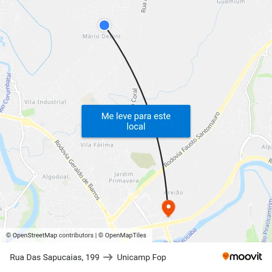 Rua Das Sapucaias, 199 to Unicamp Fop map