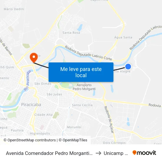 Avenida Comendador Pedro Morganti, 4817 to Unicamp Fop map