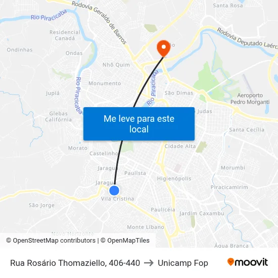 Rua Rosário Thomaziello, 406-440 to Unicamp Fop map
