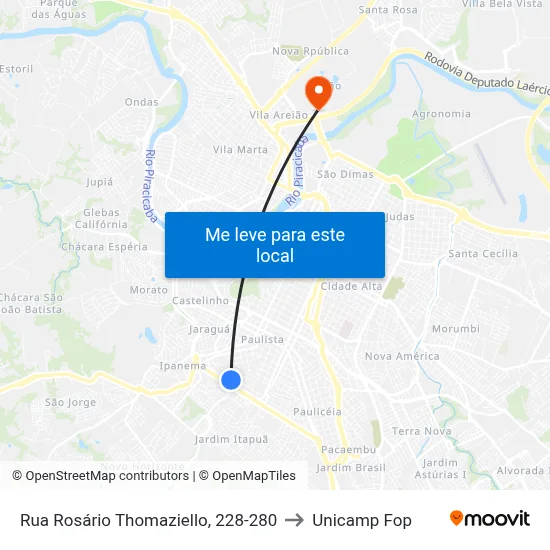 Rua Rosário Thomaziello, 228-280 to Unicamp Fop map