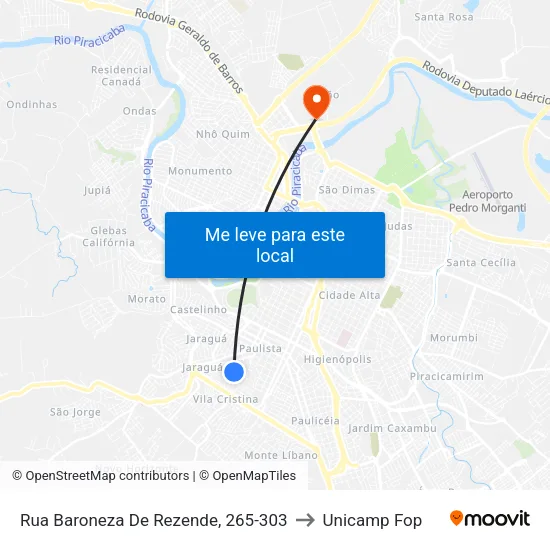 Rua Baroneza De Rezende, 265-303 to Unicamp Fop map