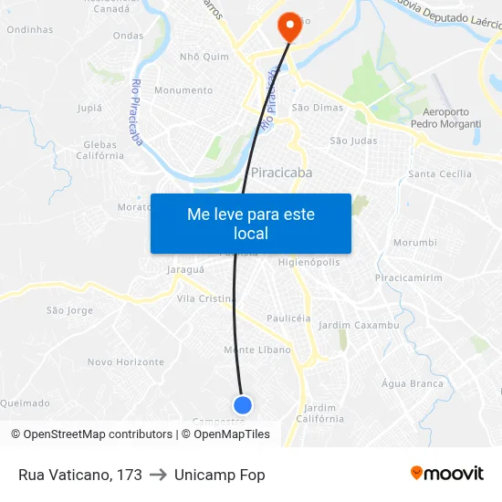 Rua Vaticano, 173 to Unicamp Fop map