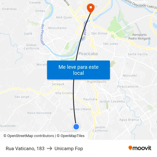Rua Vaticano, 183 to Unicamp Fop map
