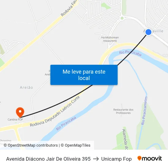 Avenida Diácono Jair De Oliveira 395 to Unicamp Fop map