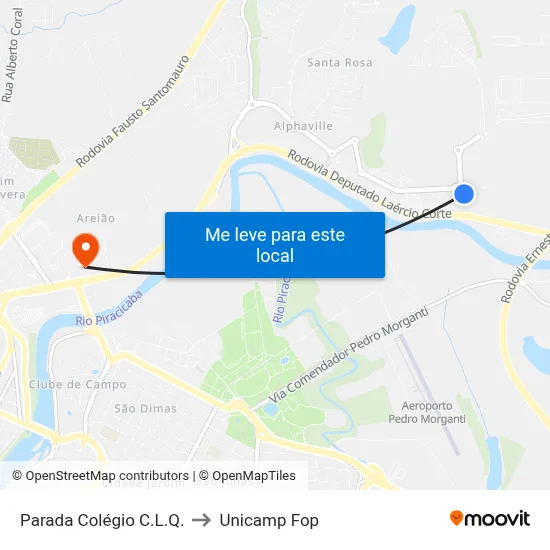 Parada Colégio C.L.Q. to Unicamp Fop map