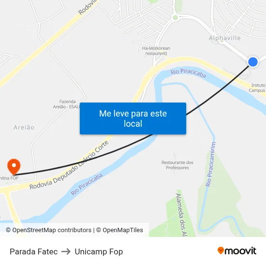 Parada Fatec to Unicamp Fop map