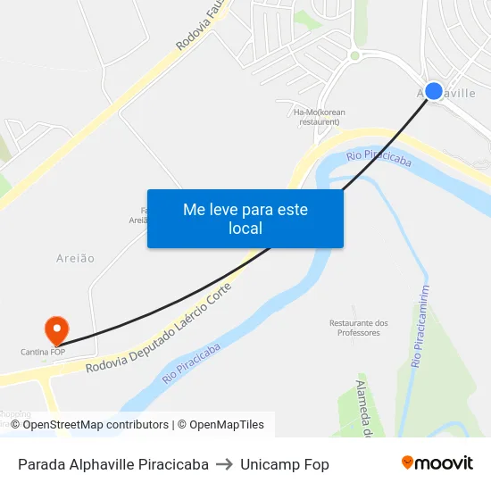 Parada Alphaville Piracicaba to Unicamp Fop map