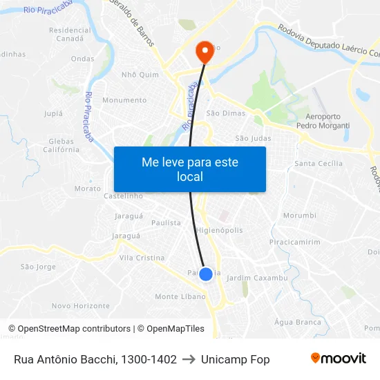 Rua Antônio Bacchi, 1300-1402 to Unicamp Fop map
