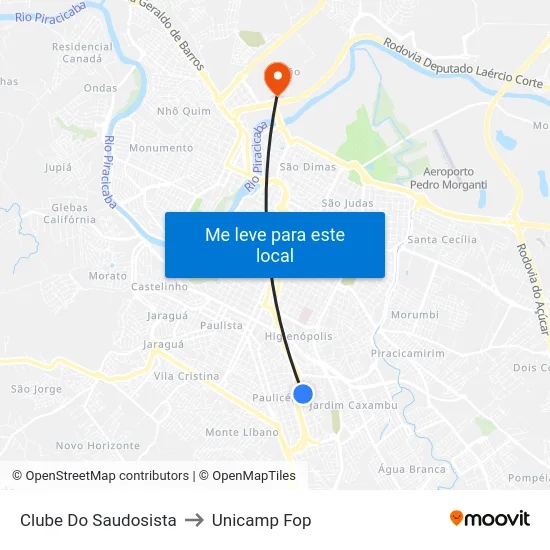 Clube Do Saudosista to Unicamp Fop map