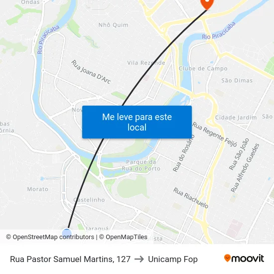 Rua Pastor Samuel Martins, 127 to Unicamp Fop map