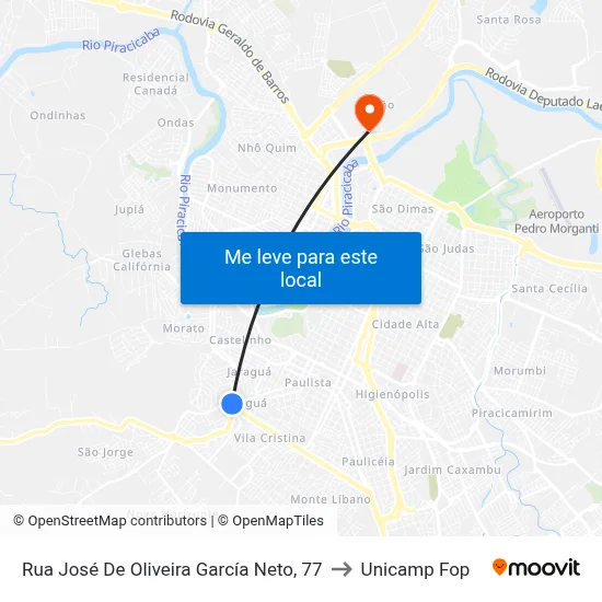 Rua José De Oliveira García Neto, 77 to Unicamp Fop map