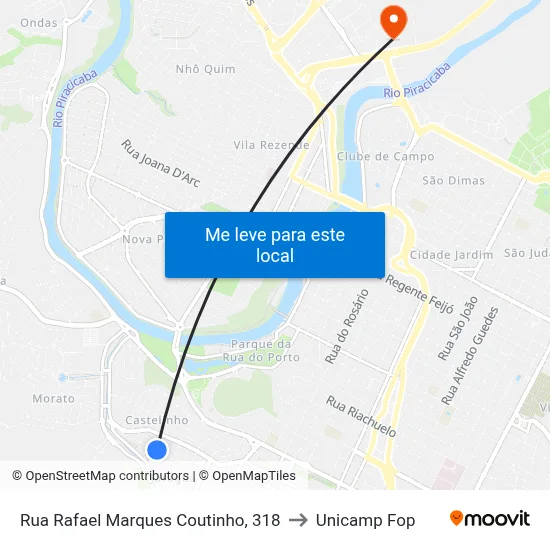 Rua Rafael Marques Coutinho, 318 to Unicamp Fop map