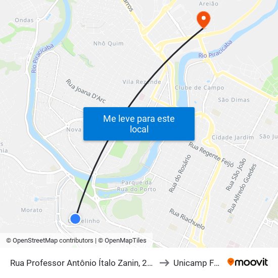 Rua Professor Antônio Ítalo Zanin, 265 to Unicamp Fop map