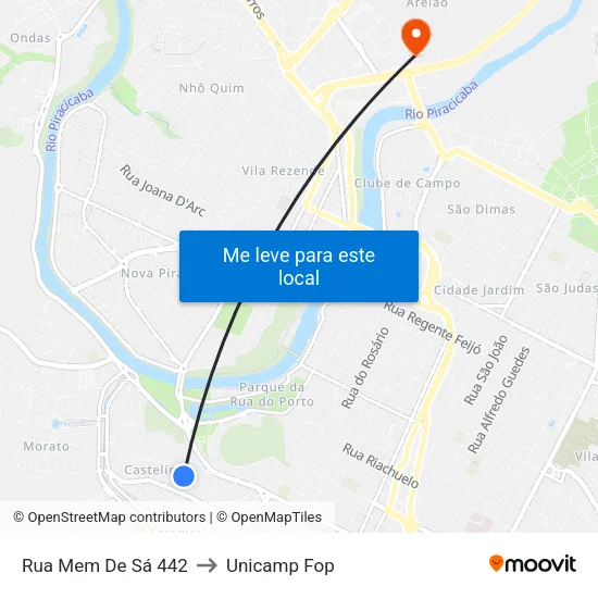 Rua Mem De Sá 442 to Unicamp Fop map