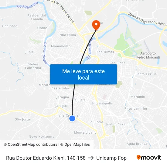 Rua Doutor Eduardo Kiehl, 140-158 to Unicamp Fop map