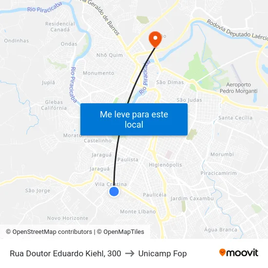 Rua Doutor Eduardo Kiehl, 300 to Unicamp Fop map