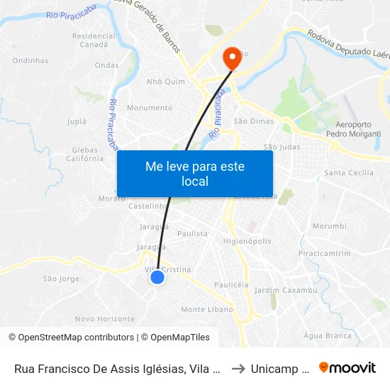 Rua Francisco De Assis Iglésias, Vila Cristina to Unicamp Fop map