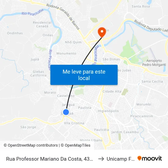 Rua Professor Mariano Da Costa, 438-506 to Unicamp Fop map