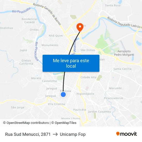 Rua Sud Menucci, 2871 to Unicamp Fop map