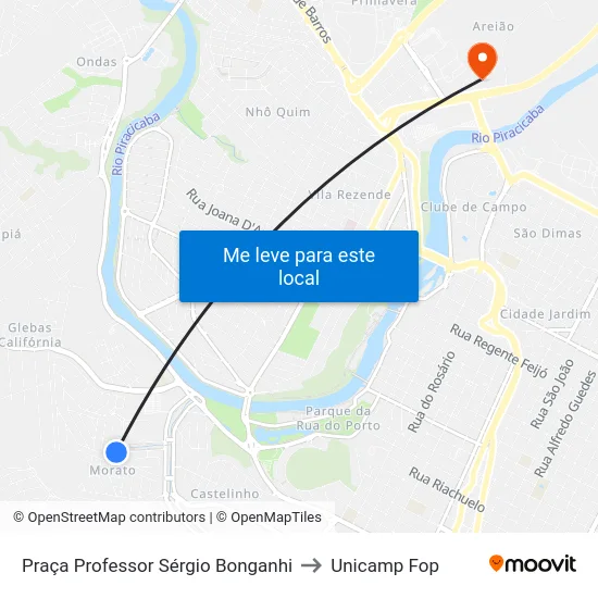 Praça Professor Sérgio Bonganhi to Unicamp Fop map