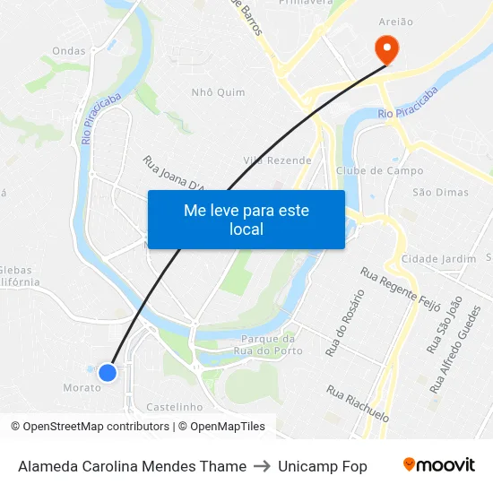 Alameda Carolina Mendes Thame to Unicamp Fop map