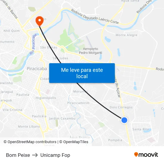 Bom Peixe to Unicamp Fop map