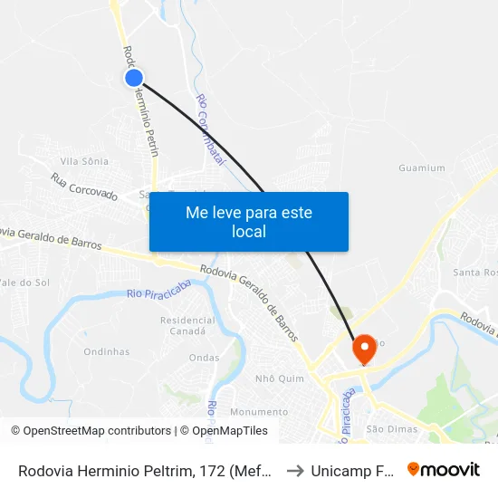 Rodovia Herminio Peltrim, 172 (Mefsa) to Unicamp Fop map