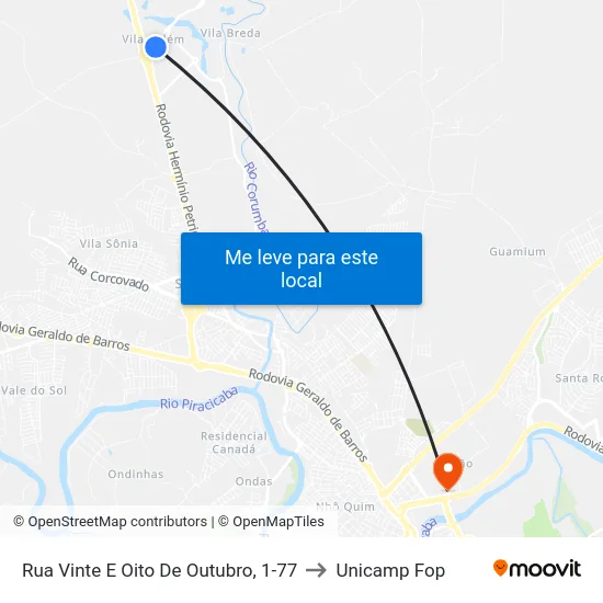 Rua Vinte E Oito De Outubro, 1-77 to Unicamp Fop map